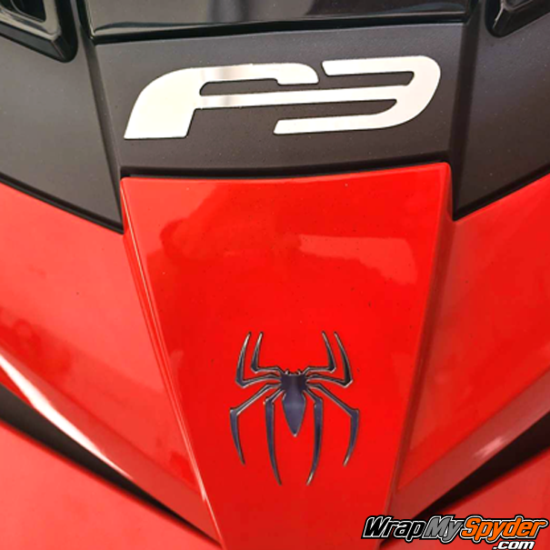 BRP-Can-am-Spyder-PVC-Chrome-F3-logo-emblem-shown-with-small-chrome-PVC-spider