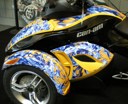 Can-am Spyder Blue Yellow Flame Graphics kit, Spyder decal kit, Can-am decals, flames