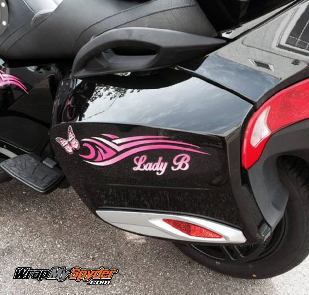 BRP Can-am Spyder Freedom Wings wrap-decal kit in Pink Fade with custom text not part of the kit