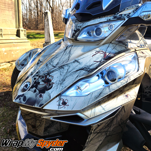 BRP-Can-am-Spyder-pre-cut-Wrap-kit-spider-webs-and-skulls-Widows-Dinner-for-Spyder-RT-Models