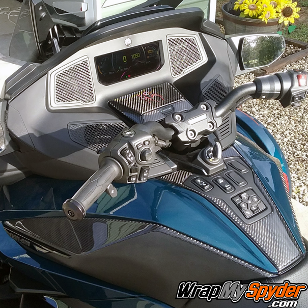 2020+-Can-am-Spyder-RT-3D-Domed-real carbon fiber Glove-box,-w--Red-Spider-Knee-Panels-&-3D Switch-Panel