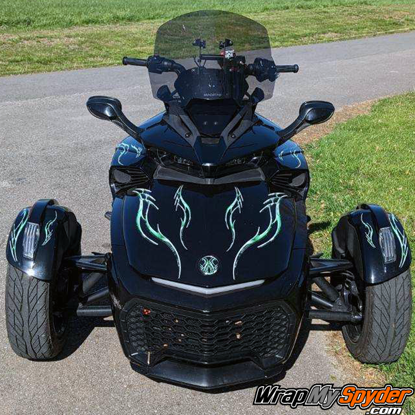 BRP-Can-am-Spyder-F3-graphics-decal-set-Barbwire Lightning-Green-graphics-kit-applied