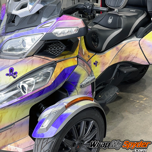 BRP-Can-am-Spyder-RT-2010-2019--pre-cut-wrap-kit-Paper-Wave-with-Purple-and-Yellow-theme