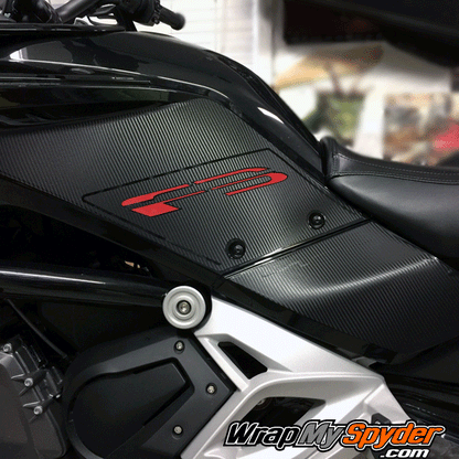 Textured carbon fiber with Red-F3-text