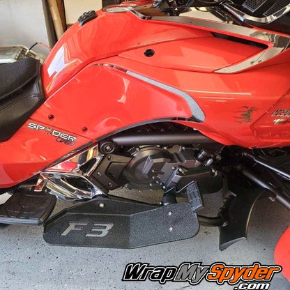 Can-am-Spyder-F3-Chrome-Knee-Accent-along-with-our-Chrome-Boomerang-PVC-body-accents also featuring our Chrome Boomerang kit