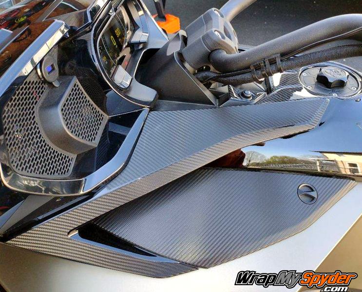 Can-am-Spyder-F3-Touring---Limited-dash-panel-inserts-Mirror-panel-Service-panel-Boomerang-panel shown in Carbon Fiber Textured Black