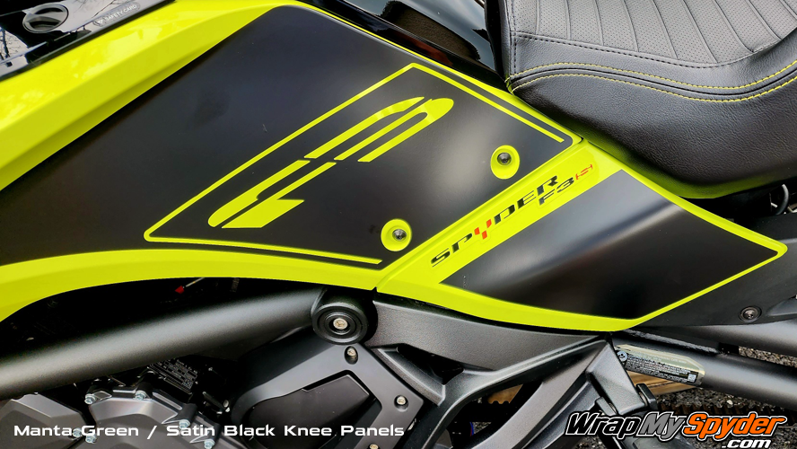 Can-am-Spyder-Manta-Green-with-Satin-Black-Kneep-Panel-Cut-Out
