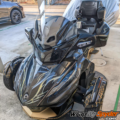 Can-am-Spyder-RT-graphics-kit-Barbwire-Lightning-Gold-with-Gold-Fender-web-kit-on-front-fenders
