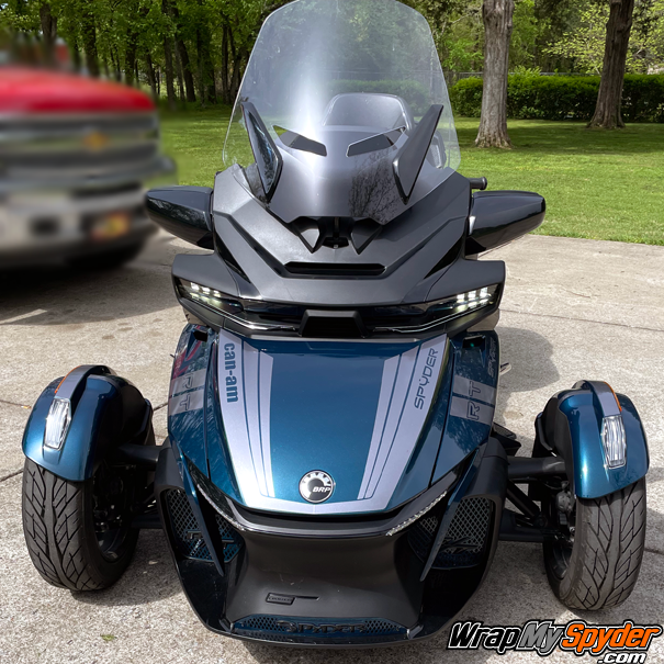Can-am-Spyder-Tri-wing-frunk-racing-stripe-with-text-cutout-shown-in-Charcoal-Racite-color