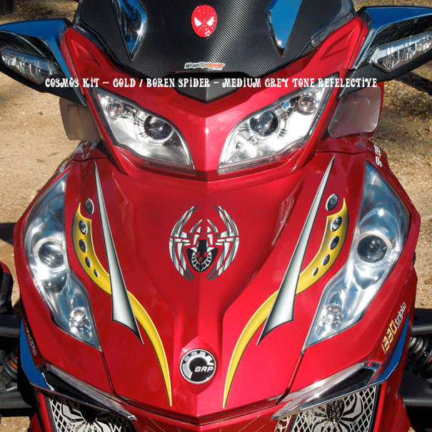 Can am Spyder decal kit Cosmos-Gold-Reflective along with Boren spider medium Gray tone