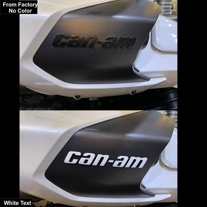 Can-am Spyder F3 Side Panel Text in White over lays on top of OEM 3D emblem text to create a custom look just for your bike.