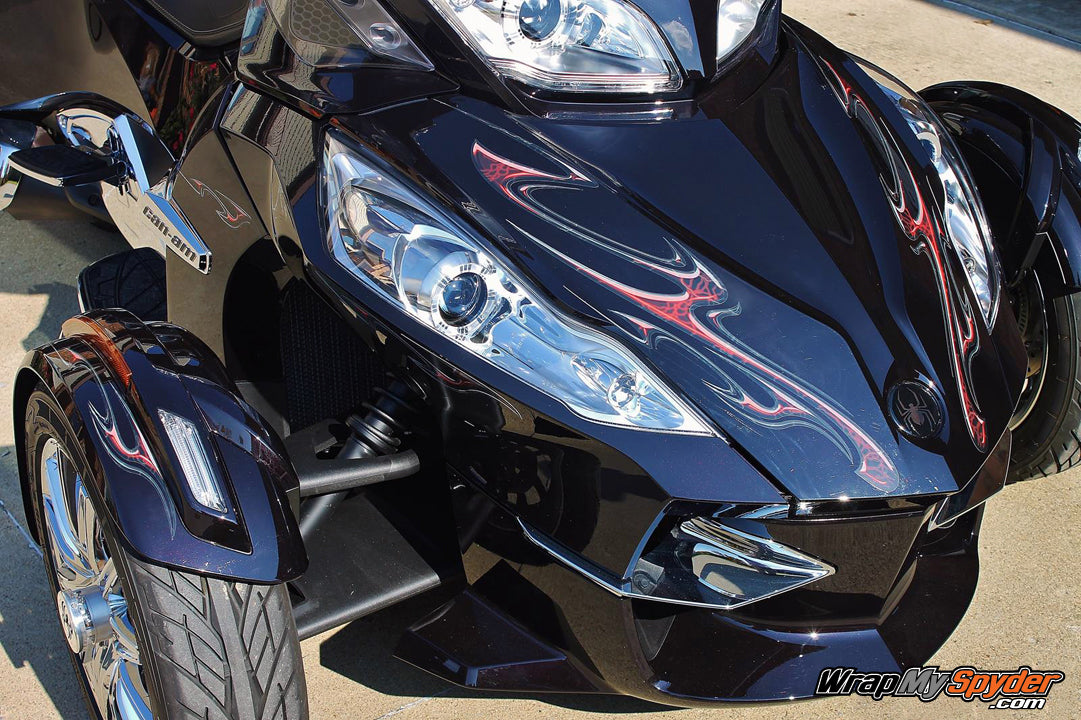 Ghost Red Lightning graphics on Spyder RT motorcycle