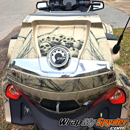 Can-am Spyder RT 2010-2019 Spider webs and skulls pre-cut wrap kit called Widows Dinner. Easy peel and stick with no trimming.