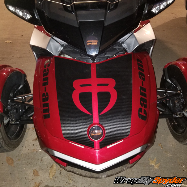 BRP Can-am Spyder F3 Reverse-Fang-Racing-Stripe textured carbon fiber with optional Can-am Frunk text