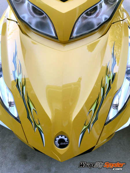 frunk stripes on BRP Can-am Spyder RT graphics kit Si758-Yellow-Reflective