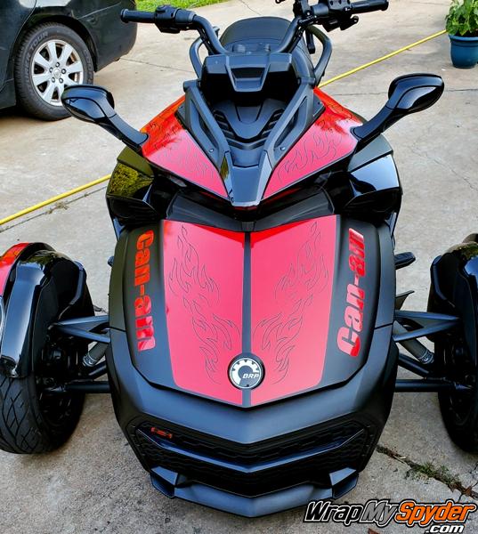 BRP Can-am Spyder-F3-Le-Mans-Torch-kit-in-Red-with-optional-Can-am-frunk-text-and-mirror-panels