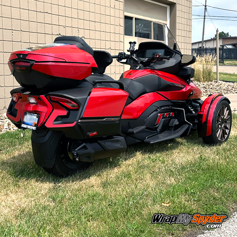 2026 Spyder RT Sea to Sky Full Color Change Wrap kit. Per-Cut Panels make application easy. Some parts in this photos are not part of the standard kit.