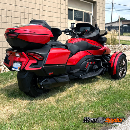 2026 Spyder RT Sea to Sky Full Color Change Wrap kit. Per-Cut Panels make application easy. Some parts in this photos are not part of the standard kit.