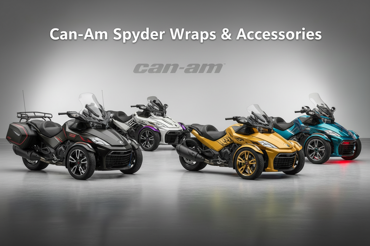 keep this picture but make the text say: Can-Am Spyder Wraps & Accessories