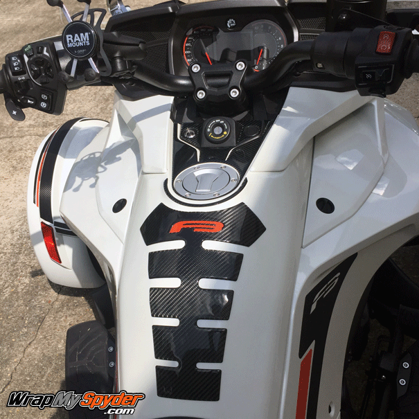 Can-am Spyder F3 spine tank protector with can-am Red text