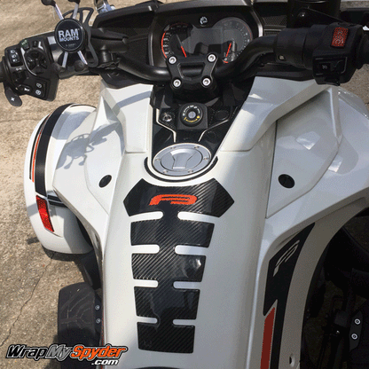 Can-am Spyder F3 spine tank protector with can-am Red text