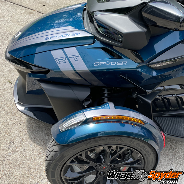 spyder text decal placed with matching RT hash mark and tri wing stripes
