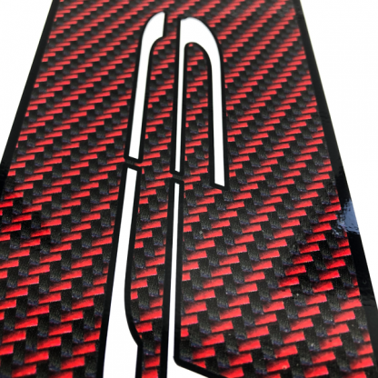 BRP Can-am Spyder F3 Le-Blanc-Red-Black-carbon-fiber- close up of F3 logo