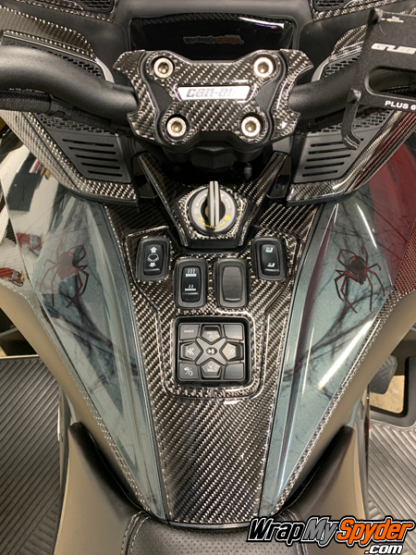 2020/21 + BRP Can-am-Spyder-RT-25-piece 3D Domed real-carbon-fiber-full-dash accent-kit. featuring switch panel, control panel, bar-section