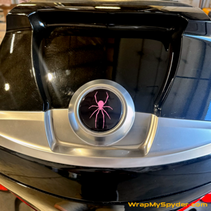 BRP-Can-am-Spyder-BRP-Emblem-Cover-overlay-Hot-Pink-Spider.-Vinyl-emblem-lays-over-top-of-OEM-emblem-and-can-be-removed