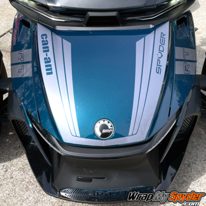 BRP-Can-am-Spyder-RT-2020+-Tri-wing-frunk-racing-stripe-with-text-cutout-shown-in-Charcoal-Racite-color-with-hash-mark-and-fender-tops