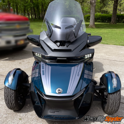 Can-am-Spyder-Tri-wing-frunk-racing-stripe-with-text-cutout-shown-in-Charcoal-Racite-color