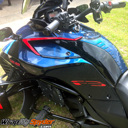 BRP-Can-am-Spyder-F3-Knee-panel-protection-Boomerang-side-insert-and-Can-am-Text-Red